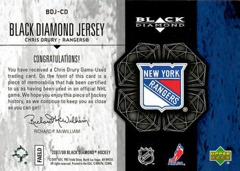 2007-08 Upper Deck Black Diamond - Jerseys #BDJ-CD Chris Drury Back