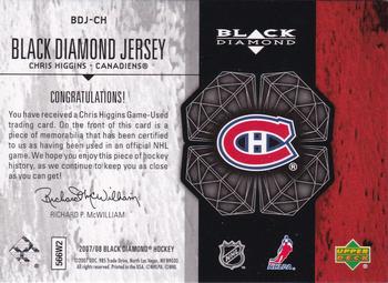 2007-08 Upper Deck Black Diamond - Jerseys #BDJ-CH Chris Higgins Back
