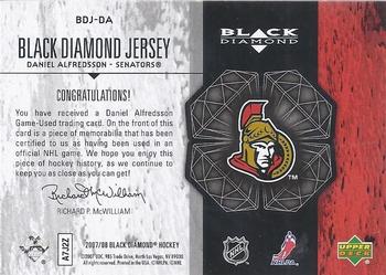 2007-08 Upper Deck Black Diamond - Jerseys #BDJ-DA Daniel Alfredsson Back