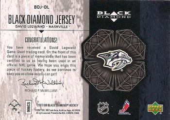 2007-08 Upper Deck Black Diamond - Jerseys #BDJ-DL David Legwand Back