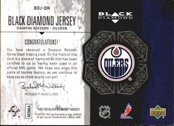 2007-08 Upper Deck Black Diamond - Jerseys #BDJ-DR Dwayne Roloson Back