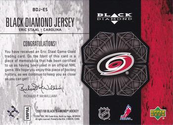2007-08 Upper Deck Black Diamond - Jerseys #BDJ-ES Eric Staal Back