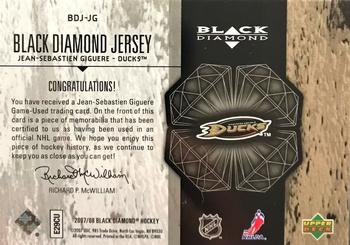 2007-08 Upper Deck Black Diamond - Jerseys #BDJ-JG Jean-Sebastien Giguere Back