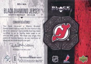 2007-08 Upper Deck Black Diamond - Jerseys #BDJ-MA Martin Brodeur Back