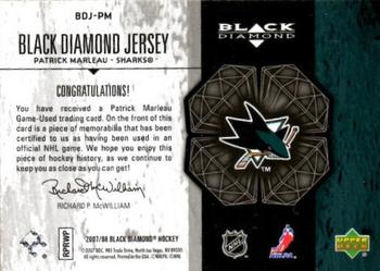 2007-08 Upper Deck Black Diamond - Jerseys #BDJ-PM Patrick Marleau Back