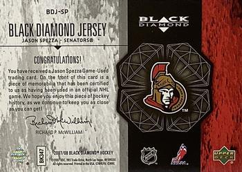 2007-08 Upper Deck Black Diamond - Jerseys #BDJ-SP Jason Spezza Back