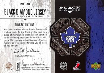 2007-08 Upper Deck Black Diamond - Jerseys #BDJ-SU Mats Sundin Back