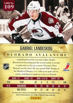 2011-12 Panini Prime - Prime Rookies Holosilver Jerseys Autographed #109 Gabriel Landeskog Back