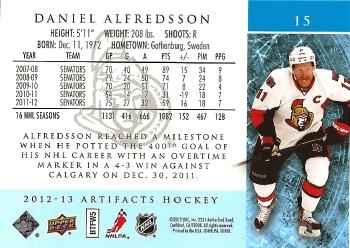 2012-13 Upper Deck Artifacts #15 Daniel Alfredsson Back