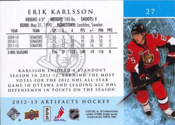 2012-13 Upper Deck Artifacts #27 Erik Karlsson Back