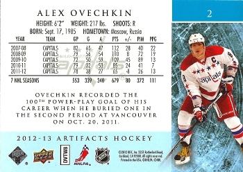 2012-13 Upper Deck Artifacts #2 Alex Ovechkin Back