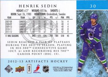 2012-13 Upper Deck Artifacts #30 Henrik Sedin Back