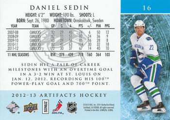 2012-13 Upper Deck Artifacts #16 Daniel Sedin Back