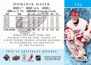 2012-13 Upper Deck Artifacts #106 Dominik Hasek Back