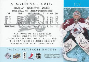 2012-13 Upper Deck Artifacts #119 Semyon Varlamov Back