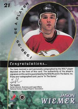 2002-03 Be a Player Signature Series - Autograph Buybacks 1998-99 Gold #21 Jason Wiemer Back