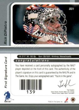 2002-03 Be a Player Signature Series - Autograph Buybacks 2001-02 Gold #001 Rick DiPietro Back