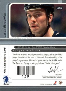 2002-03 Be a Player Signature Series - Autograph Buybacks 2001-02 Gold #066 Jason Strudwick Back