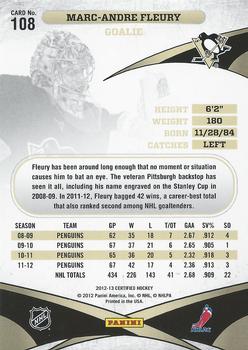 2012-13 Panini Certified #108 Marc-Andre Fleury Back