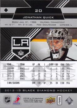 2012-13 Upper Deck Black Diamond #20 Jonathan Quick Back