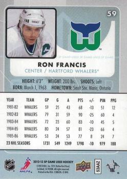 2012-13 SP Game Used #59 Ron Francis Back
