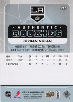 2012-13 SP Game Used #125 Jordan Nolan Back