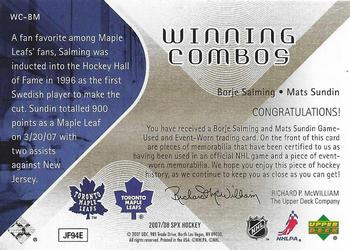 2007-08 SPx - Winning Combos #WC-BM Borje Salming / Mats Sundin Back