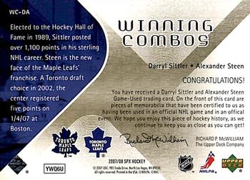 2007-08 SPx - Winning Combos #WC-DA Darryl Sittler / Alexander Steen Back