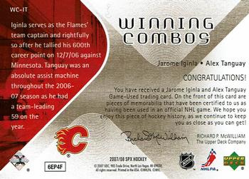 2007-08 SPx - Winning Combos #WC-IT Jarome Iginla / Alex Tanguay Back