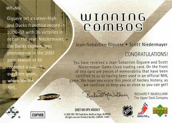 2007-08 SPx - Winning Combos #WC-NG Jean-Sebastien Giguere / Scott Niedermayer Back