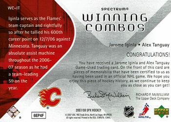 2007-08 SPx - Winning Combos Spectrum #WC-IT Jarome Iginla / Alex Tanguay Back