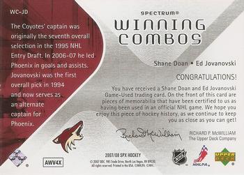 2007-08 SPx - Winning Combos Spectrum #WC-JD Shane Doan / Ed Jovanovski Back