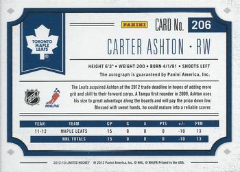 2012-13 Panini Limited #206b Carter Ashton Back