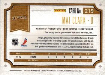 2012-13 Panini Limited #219b Mat Clark Back