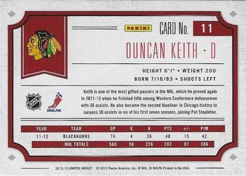 2012-13 Panini Limited #11 Duncan Keith Back