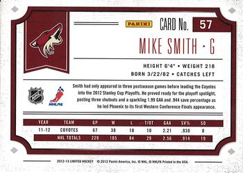 2012-13 Panini Limited #57 Mike Smith Back