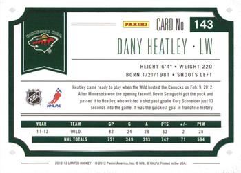 2012-13 Panini Limited #143 Dany Heatley Back