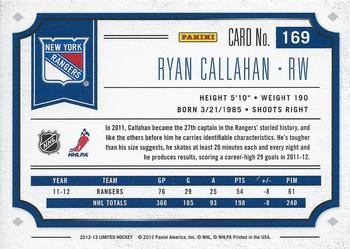 2012-13 Panini Limited #169 Ryan Callahan Back