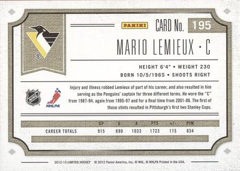 2012-13 Panini Limited #195 Mario Lemieux Back