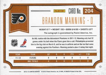 2012-13 Panini Limited #204 Brandon Manning Back