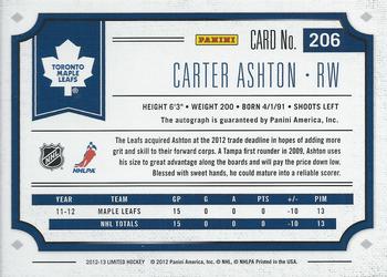 2012-13 Panini Limited #206a Carter Ashton Back