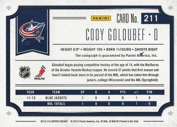 2012-13 Panini Limited #211 Cody Goloubef Back