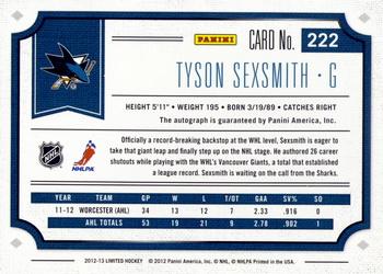2012-13 Panini Limited #222 Tyson Sexsmith Back