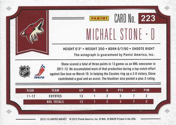 2012-13 Panini Limited #223 Michael Stone Back