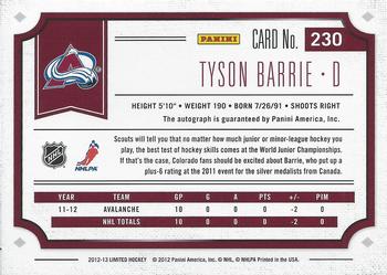 2012-13 Panini Limited #230 Tyson Barrie Back
