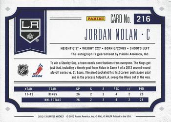 2012-13 Panini Limited #216b Jordan Nolan Back