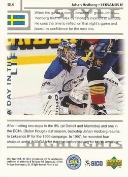 1998-99 UD Choice Swedish - A Day in the Life #DL6 Johan Hedberg Back