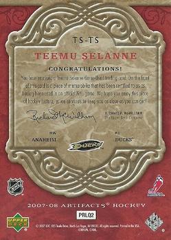 2007-08 Upper Deck Artifacts - Treasured Patches Red #TS-TS Teemu Selanne Back