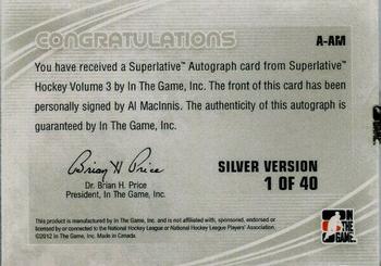 2012-13 In The Game Superlative - Autographs Silver #A-AM Al MacInnis Back