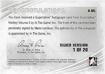 2012-13 In The Game Superlative - Autographs Silver #A-ML Mario Lemieux Back